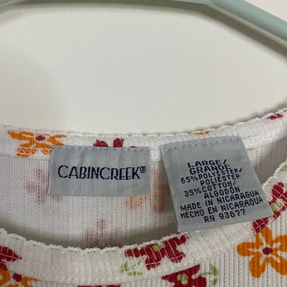 CABINCREEK - Beautiful white floral T-Shirt - Sz L/G - Picture 2 of 3